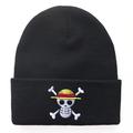 One Piece Beanie Hats Knitted Cap Luffy Embroidered Skull Crossbones Warm Stretchable Anime Accessories Unisex