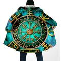 Mens Graphic Hoodie Totem Vintage Abstract Coat Sports Outdoor Daily Wear Going Fall Winter Long Sleeve Blue Fleece Air Layer Fabric Jacket Runes Festival Green Compass Vikings