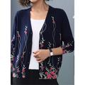 Women's Cardigan Sweater V Neck Ribbed Knit Polyester Button Print Fall Winter Outdoor Daily Holiday Stylish Casual Soft Long Sleeve Animal Floral Rose black Chain black Rose navy blue S M L