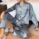 Men's Pajamas Satin Silk Nightgown Sleepwear Pure Color Fashion Soft Home Bed Faux Silk Lapel Long Sleeve Pant Fall Spring Silver Green