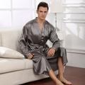 Men's Plus Size Pajamas Robe Silk Robe Sleepwear Pure Color Fashion Luxury Home Bed Spa Faux Silk Satin Comfort Long Sleeve Winter Fall Black Red Wine