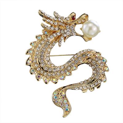 Men's Cubic Zirconia Freshwater Pearl Brooches Stylish Tennis Chain Dragon Creative Statement Luxury Chinoiserie Brooch Jewelry Gold Silver For Daily Formal