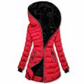 Women's Puffer Jacket Long Full Zip Pocket Button Coat Black Yellow Silver Red Casual Street Fall Zipper Hoodie Loose S M L XL XXL / Daily / Warm / Breathable / Solid Color / Lined