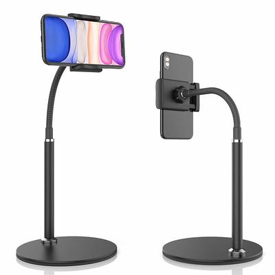 Cell Phone Stand, Adjustable Height Angle Phone Holder Gooseneck Flexible Arm Universal Phone Stand for Desk, Aluminum Alloy Desktop Cell Phone Holder Compatible with 3.5-6.5 Device