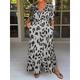 Women's Print Dress Leopard Pocket Print V Neck Maxi long Dress Vacation Short Sleeve Summer Spring