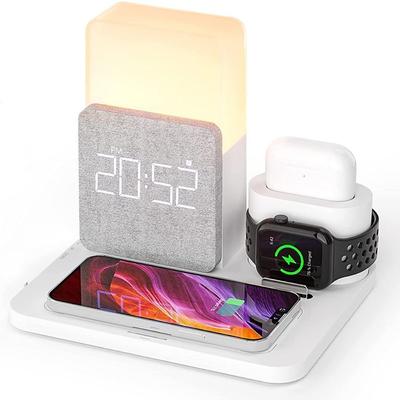 Charging Station 15 W Output Power Wireless Charging Station MSDS UN38.3 RoHs Fast Wireless Charging 5 in 1 Digital Clock For Apple Watch Cellphone AirPods 2 / AirPods Pro