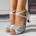 Women's Sandals Ankle Strap Sandals Party Outdoor Solid Color Summer Sculptural Heel Elegant Faux Leather Buckle Silver Red Blue