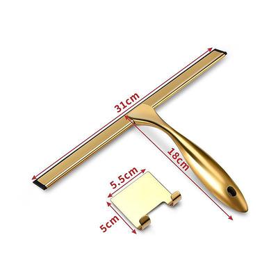 Shower Squeegee Window Glass Wiper Silicone Scraper Cleaner Stainless Steel Bathroom Mirror Wiper Scraper Glass Cleaning Accessories with Hook(Golden)