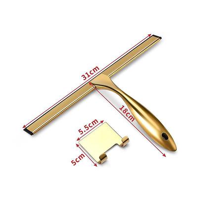 Shower Squeegee Window Glass Wiper Silicone Scraper Cleaner Stainless Steel Bathroom Mirror Wiper Scraper Glass Cleaning Accessories with Hook(Golden)