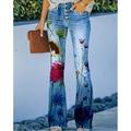 Women's Jeans Bootcut Flared Pants Faux Denim Flower / Floral Print Full Length High Elasticity High Waist Fashion Streetwear Casual Daily 1 2 S M Fall Winter