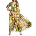 Women's Long Dress Maxi Dress Swing Dress A Line Dress Summer Dress Floral Fashion Streetwear Outdoor Vacation Beach Print Long Sleeve V Neck Dress Regular Fit Yellow Fuchsia Green Spring Summer S M