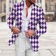 Oktoberfest Checkered Blazer Mens Graphic Jacket Argyle Business Coat Work Wear Going Out Fall Winter Turndown Long Sleeve Yellow Blue Purple Polyester Weaving Party White And Pattern Cotton