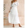 Women's Casual Dress White Lace Wedding Dress Long Dress Maxi Dress with Sleeve Date Elegant Streetwear Off Shoulder Long Sleeve White Color