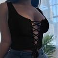 Women's Tank Top Going Out Tops Vest Concert Tops Black Lace up Ribbed Party Casual Sexy S
