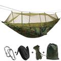 Camping Hammock with Mosquito Net Double Hammock Outdoor Ultra Light Portable Breathable Anti-Mosquito Parachute Nylon with Carabiners and Tree Straps 2 person Camping Hiking Hunting Army Green