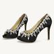 Women's Wedding Shoes Dress Shoes Lolita Wedding Party Wedding Heels Bridal Shoes Bridesmaid Shoes Rhinestone Platform Stiletto Peep Toe Elegant Satin Loafer Black White Champagne