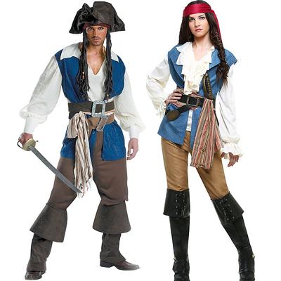 Couples Pirate Halloween Group Couples Costumes Men's Women's Movie Cosplay Cosplay Costumes Blue Vest Top Pants Halloween Carnival Masquerade