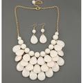 chunky acrylic jewel cluster floating bubble statement necklace - teardrop dangle layered bib collar (peach pink)