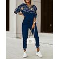 Women's Sweatshirt Tracksuit Pants Sets Graphic Sports Outdoor Casual Blue Print Long Sleeve Active Streetwear Hooded Regular Fit Fall Winter