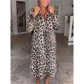 Women's Print Dress SpringDress Leopard Button Print Shirt Collar Midi Dress Daily Vacation Long Sleeve Summer Spring