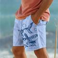 Animal Shark Printed Men's Cotton Shorts Summer Hawaiian Shorts Beach Shorts Drawstring Elastic Waist Comfort Breathable Short Outdoor Holiday Going out Cotton Blend Fashion Casual White Army Green