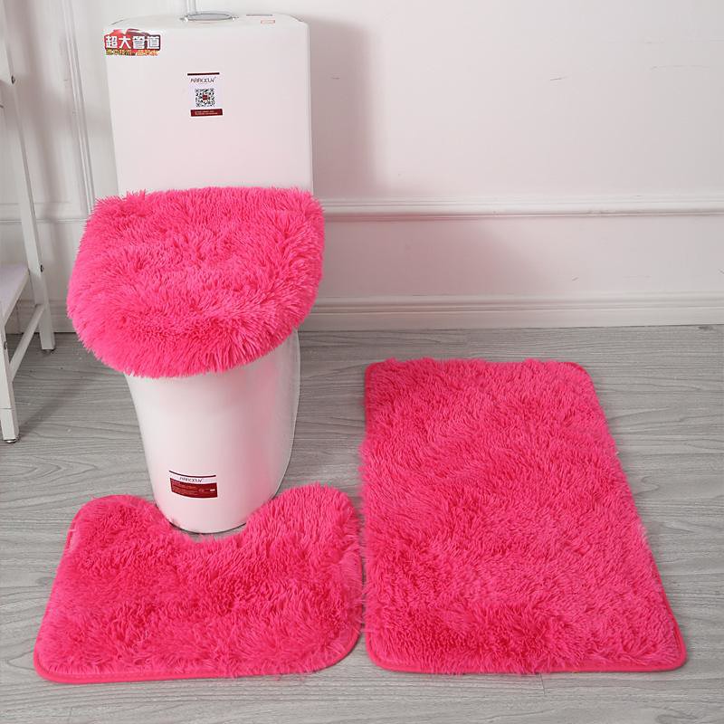 3Pcs/set Soft Solid Color Bath Mat Non-slip Non-slip Bath WC Carpets Rectangle U-shape Bathroom Toilet Rugs Floor Mat Door Mat