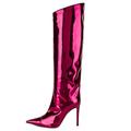 Women's Knee High Boots Sexy Pointed Toe Stiletto Heel Boot Metallic Leather Zipper Booties Dress Shoes 12CM 1980s Disco Retro Vintage Halloween Carnival Club TS Style