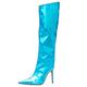 Women's Knee High Boots Sexy Pointed Toe Stiletto Heel Boot Metallic Leather Zipper Booties Dress Shoes 12CM 1980s Disco Retro Vintage Halloween Carnival Club TS Style