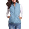 Women's Quilted Vest Crop Sleeveless Winter Coat Lightweight Puffer Gilet Warm Windproof Outerwear with Pockets Zip up Fall Street Casual Jacket Light Blue claret Sea Blue