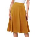 Women's Skirt A Line Knee-length High Waist Skirts Pleated Ruffle Solid Colored Maillard Street Daily Spring Polyester Fashion Casual Wine Black Yellow Dark Green