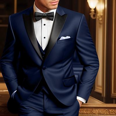 Men's Wedding Party Evening Wear Tuxedos Party / Evening Black Burgundy Solid Colored Tailored Fit 3 Piece Single Breasted One-button