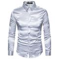 Men's Dress Shirt Button Up Shirt Collared Shirt Prom Shirt Satin Silk Shirt Navy Black White Long Sleeve Plain Collar Wedding Party Clothing Apparel