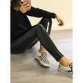 Women's Skinny Slim Leather Pants PU Plain Pocket High Cut Ankle-Length High Elasticity High Waist Fashion Streetwear Party Street Black S M Summer Fall