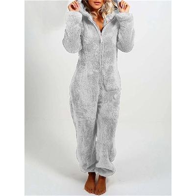 Women's One-Piece Hooded Pajama Solid Red Plush Fleece Long Sleeve Winter Sleepwear Cozy Homewear Comfort Fit Home Outfits