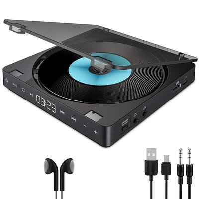 CD Player Portable Rechargeable 1800mAh Battery Touch Button CD Disc Walkman with Double Earphones Jacks Two Headphones Memory Function Anti-Skip Protection Digital Display with AUX Cable