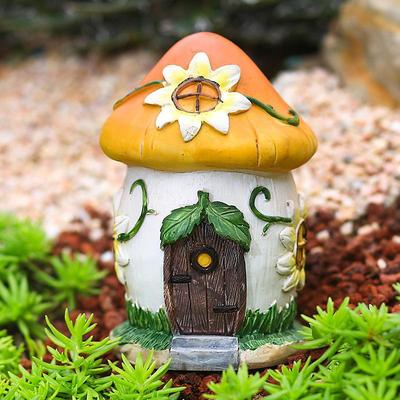 Garden Ornament Bonsai Decoration Resin House Statues Garden Fairy House Figurines Leaf Mushroom Flower Pine Cone House for Home Outdoor Yard Porch Garden Lawn Patio Decoration