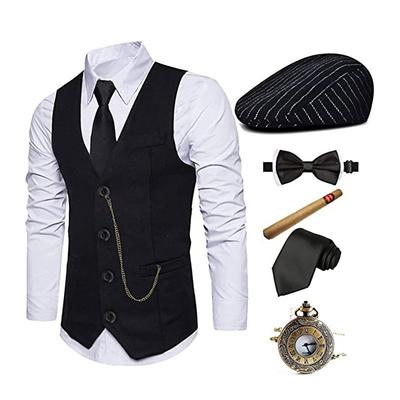 The Great Gatsby Gentleman Gangster Retro Vintage Roaring 20s 1920s Outfits Vest Panama Hat Accesories Set Men's Costume Vintage Cosplay Prom Festival Cravat Christmas