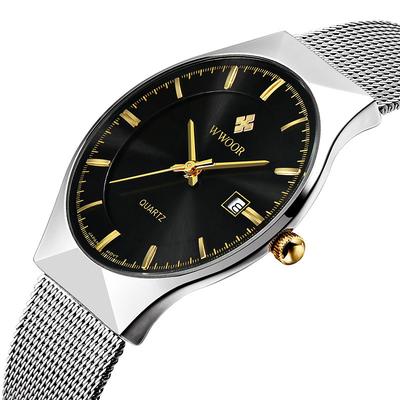 WWOOR Business Men Luxury Watches Mesh Strap Ultra Thin Quartz Men Wrsit Watch Waterproof Auto Date Male Clock Father's Day Gifts