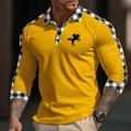 Men's Sport Polo Button Up Polos Casual Sports Lapel Long Sleeve Fashion Basic Plaid Color Block Button Embroidery Spring Fall Regular Fit White Yellow Blue Dark Blue Sport Polo