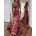 A-Line Prom Dresses Elegant Dress Formal Floor Length Sleeveless Strapless Satin with Ruched Slit 2024