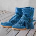 Women's Boots Suede Shoes Tassel Shoes Slouchy Boots Daily Solid Color Mid Calf Boots Winter Flat Heel Round Toe Fashion Cute Bohemia Faux Suede Zipper Black Army Green Blue