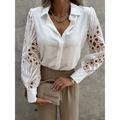 Women's Shirt Blouse White Eyelet Tops Black White Plain Lace Button Long Sleeve Daily Weekend Streetwear Casual Shirt Collar Regular S