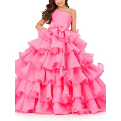 Princess Floor Length Flower Girl Dress Pageant Performance Girls Cute Prom Dress Chiffon with Bow(s) Tiered Plisse Fit 3-16 Years