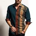 Ethnic Vintage Tribal Men's Shirt Daily Wear Going out Fall Winter Turndown Long Sleeve Dark Navy, Navy Blue, Brown S, M, L 4-Way Stretch Fabric Shirt