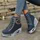 Women's Sneakers Plus Size Platform Sneakers High Top Sneakers Outdoor New Year Daily Booties Ankle Boots Embroidery Wedge Heel Round Toe Elegant Vacation Cute Denim Lace-up Dark Blue Light Blue