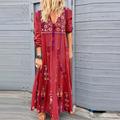 Women's Bohemia Casual Dress Shift Dress Boho Dress Long Dress Maxi Dress Red Blue Brown Long Sleeve Floral Print Summer Fall Autumn V Neck Vacation Weekend Fall Dress 2023 S M L XL XXL 3XL 4XL