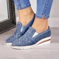 Women's Slip-Ons Plus Size Slip-on Sneakers Outdoor Office Work Solid Color Solid Colored Summer Rhinestone Wedge Heel Round Toe Classic Casual Walking PU Leather Faux Leather Loafer Pink Blue Grey