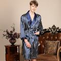 Men's Plus Size Pajamas Robe Silk Robe Robes Gown Striped Robes Daily Spa Faux Silk Satin Lightweight Deep V Stripe Belt Included Fall Spring Summer Champagne Blue