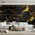 Abstract Marble Wallpaper Mural Black Glod Marble Wall Covering Sticker Peel and Stick Removable PVC/Vinyl Material Self Adhesive/Adhesive Required Wall Decor for Living Room Kitchen Bathroom