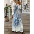 Women's Maxi long Dress A Line Dress Print Dress SpringDress Butterfly Romantic Modern Date Vacation Weekend Contrast Lace Lace Long Sleeve V Neck Dress Regular Fit Blue Summer Spring S M L XL XXL